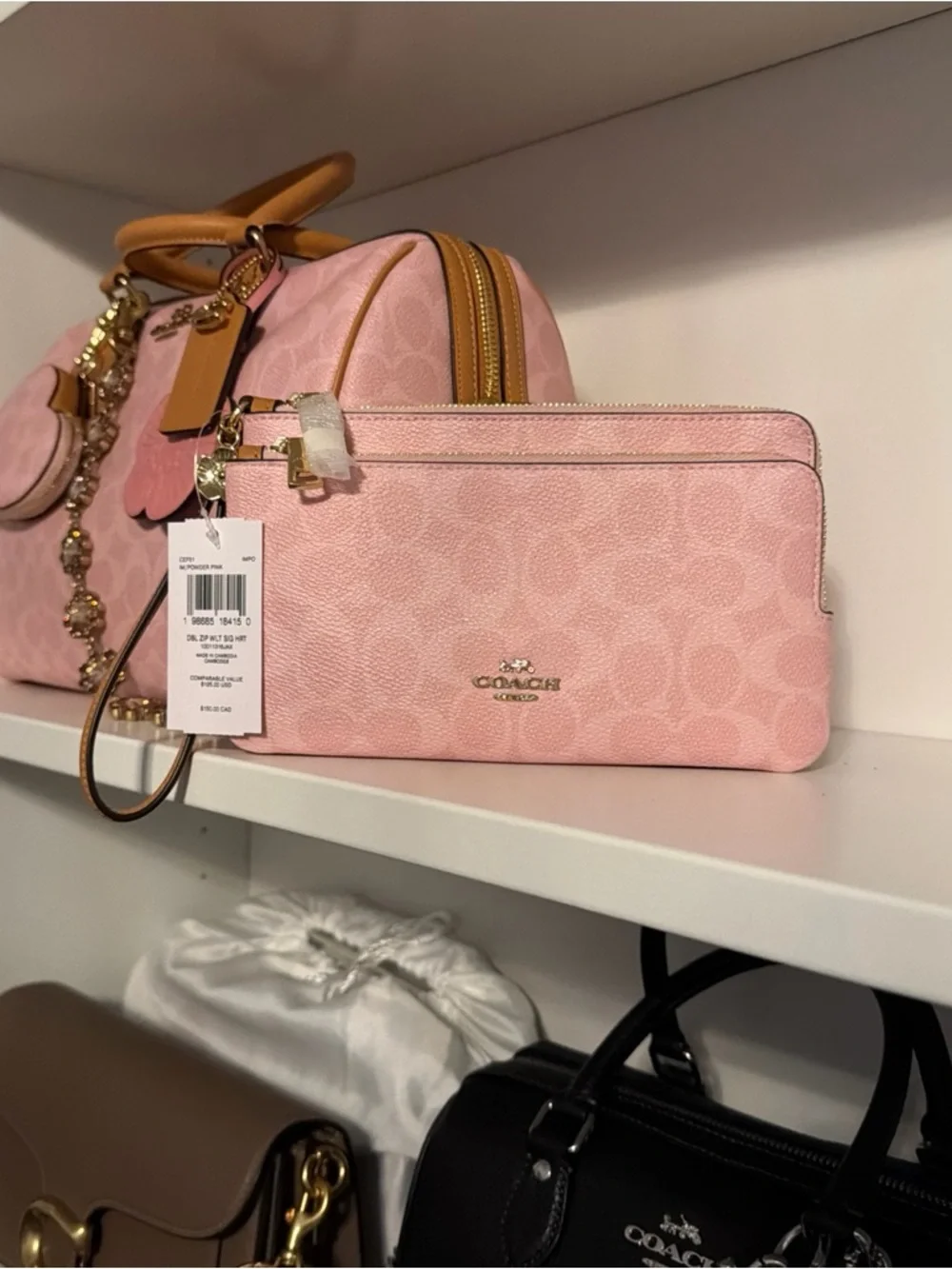 NWT Coach Double Zip Wristlet In Signature Canvas With Charm CEF61 Powder Pink - Picture 5 of 7